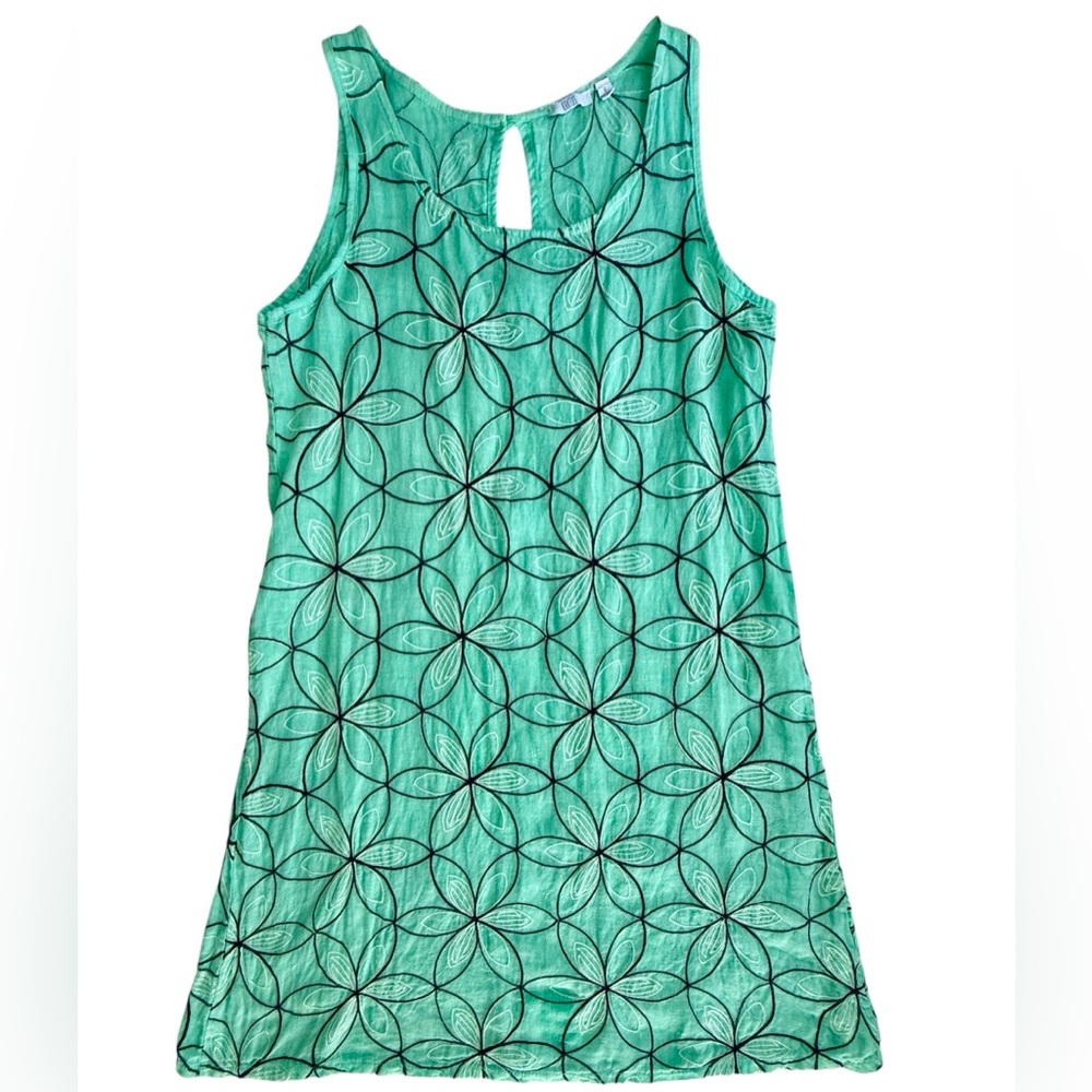 Kaktus Women’s 100% Linen Sleeveless Lightweight Summer Dress Teal Size Small